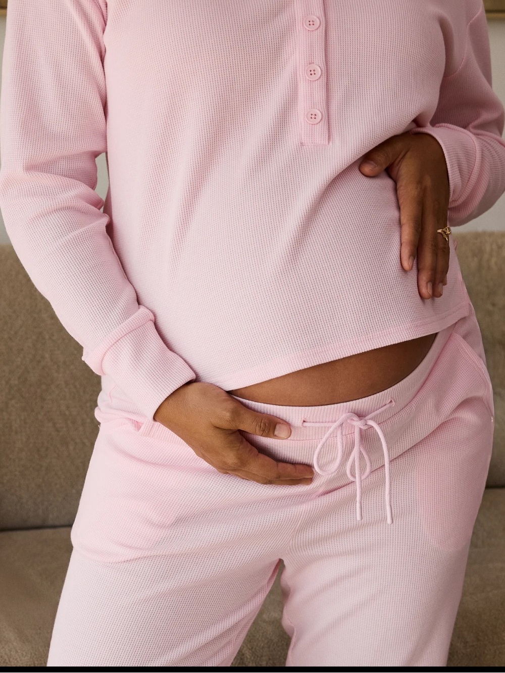 Kindred Bravely Waffle Maternity & Nursing Lounge Set Pale Pink - Picture 2 of 5